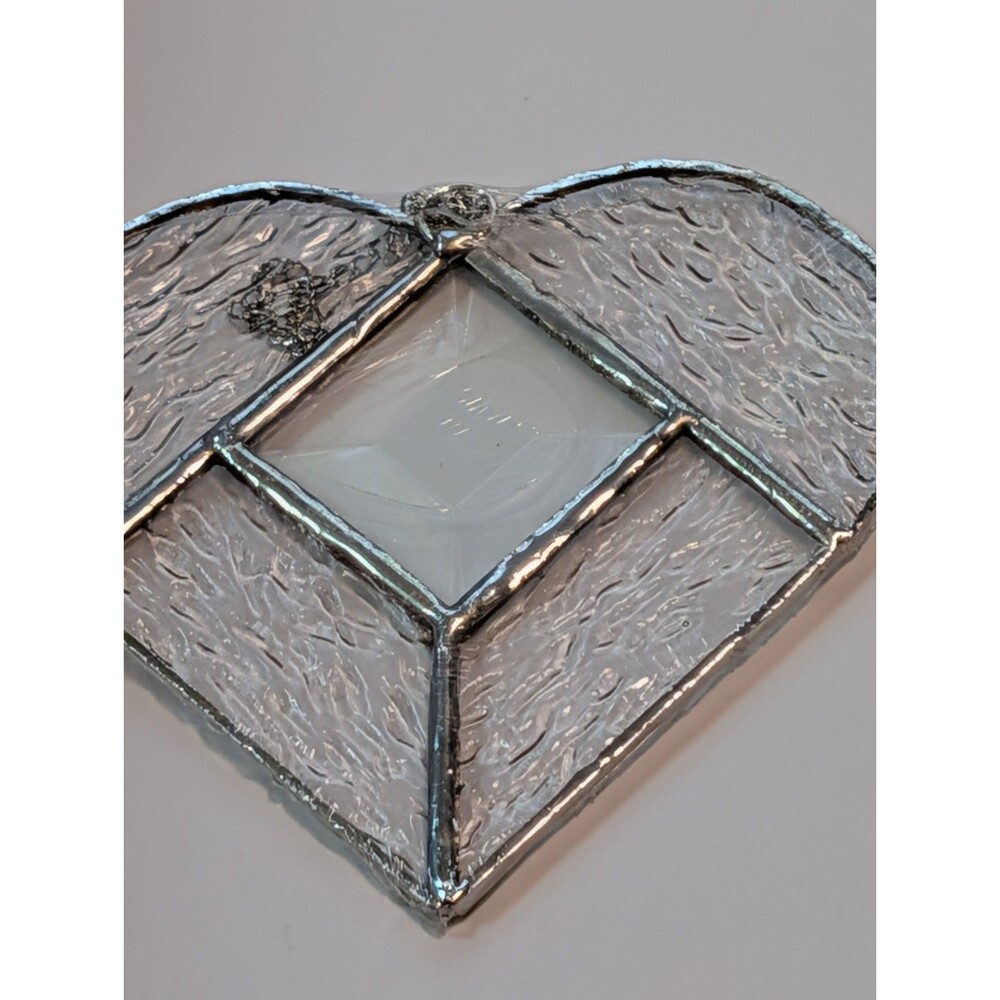 Handmade Stained Glass Heart Suncatcher - Clear Beveled Granite Texture - 4.5"